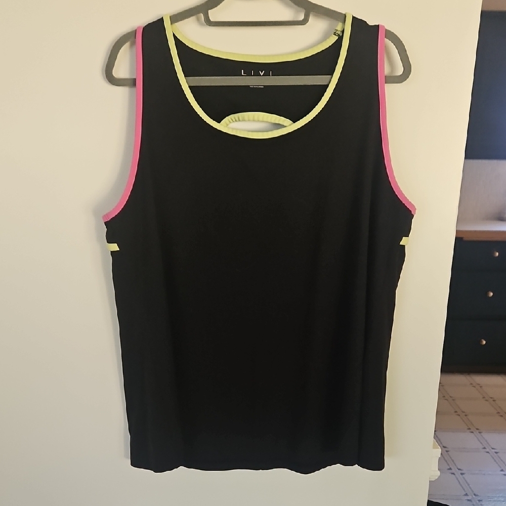 Lane Bryant LIVI Black and Neon Yellow Tank